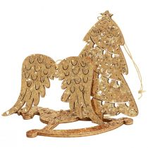 Appendiabiti decorativi in legno glitter oro decorazione per albero di Natale 10 cm 6 pezzi