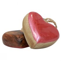 Prodotto Appendino decorativo in legno decorazione cuori in legno rosa lucido 6 cm 8 pz