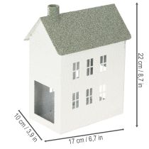 Prodotto Casetta decorativa in metallo a forma di casa con finestre e camino, 22 cm