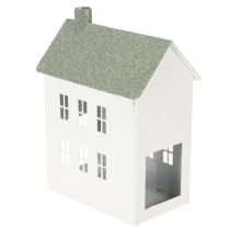 Prodotto Casetta decorativa in metallo a forma di casa con finestre e camino, 22 cm