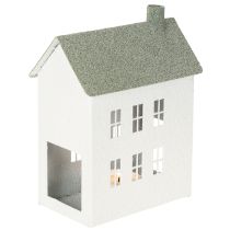 Prodotto Casetta decorativa in metallo a forma di casa con finestre e camino, 22 cm
