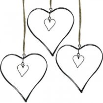 Cuore decorativo per appendere cuore in metallo nero 10,5 cm 6 pezzi
