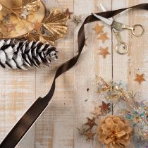 Prodotto Nastro regalo in taffetà marrone per decorazioni festive, largo 15 mm, lungo 10 m.