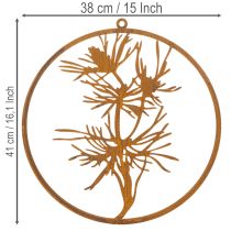 Prodotto Anello decorativo in metallo, decorazione da parete in acciaio effetto invecchiato, ramo di pino, Ø38cm