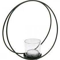 Lanterna ad anello decorativa portacandele in metallo nero Ø28,5cm