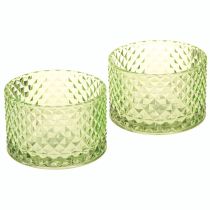 Prodotto Portacandele decorativo in vetro verde retrò Ø10,5cm 2 pezzi