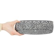 Prodotto Set di 3 ciotole decorative ovali in metallo, colore grigio, dimensioni 25,5/29/34,5 cm.
