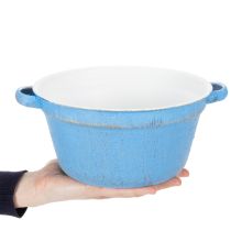 Prodotto Ciotola/vaso decorativo, in metallo blu, stile shabby chic, Ø21cm, H10.5cm