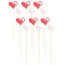 Prodotto Spina decorativa cuori rosso bianco decorazione in legno 7,5×6,5 cm 12 pz