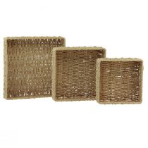 Prodotto Vassoio decorativo cestino quadrato in metallo naturale 30/25/20 cm set da 3