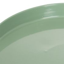 Prodotto Piatto decorativo in metallo, verde, base rotonda, vassoio per composizioni floreali, 20 cm