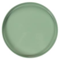 Prodotto Piatto decorativo in metallo, verde, base rotonda, vassoio per composizioni floreali, 20 cm