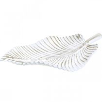 Piatto decorativo bianco marrone foglia d&#39;autunno decorazione autunnale 35,5x20x5cm