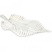 Piatto decorativo bianco marrone foglia d&#39;autunno decorazione autunnale 35,5x20x5cm
