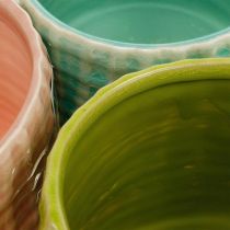 Vasi decorativi con motivo a cesto, fioriera, fioriera in ceramica menta/verde/rosa Ø13cm 3pz