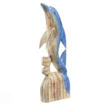 Figura delfino decorazione marittima in legno intagliato a mano blu H59cm