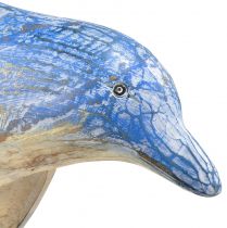 Prodotto Figura delfino decorazione marittima in legno intagliato a mano blu H59cm