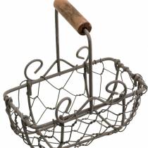 Prodotto Variante mini cestino in filo metallico con manico in legno, marrone ruggine, H 10,5–11,5 cm, 9 pezzi