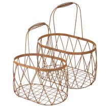 Prodotto Cestino ovale in filo metallico con manico, decorazione da giardino, finitura ruggine, 30/25 cm, set da 2