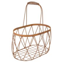 Prodotto Cestino ovale in filo metallico con manico, decorazione da giardino, finitura ruggine, 30/25 cm, set da 2