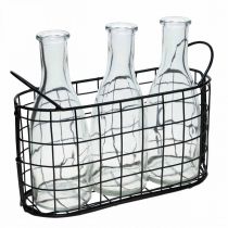 Cesto portabottiglie vaso in metallo decorazione tavolo nero 23×9×12cm