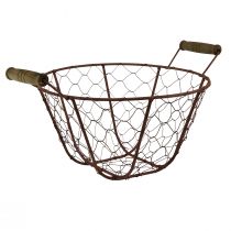 Prodotto Cesto in filo vintage rotondo con manici in legno cestino in metallo ruggine Ø22cm