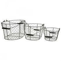 Cestino in filo metallico con manici in metallo nero 35/31/27cm set di 3