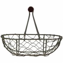 Prodotto Cestino ovale in filo metallico con manico, grigio, 17×11 cm, H15 cm, 2 pezzi