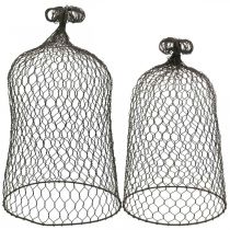 Prodotto Campanello decorativo in metallo, ausilio per arrampicarsi, cappa in filo marrone, patina H50/41cm Ø30/25cm, set di 2