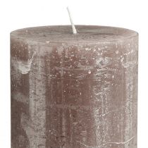 Prodotto Grandi candele a colonna marroni, tinta unita marrone fumo, design rustico, durata di combustione 100 ore, decorazione elegante, set da 2, 85x200 mm