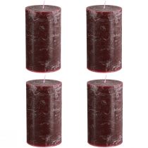 Prodotto Set di 4 candele a colonna color bordeaux, tinta unita, 70x120 mm - Candele decorative per l'ambiente domestico e il benessere