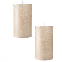 Prodotto Candele a colonna di alta qualità in set da 2, effetto metallizzato platino, 85 x 150 mm - Decorazione elegante per occasioni festive e un'atmosfera accogliente