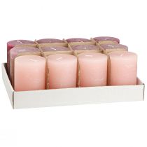 Prodotto Set di candele a colonna, colori rosa e frutti di bosco, 70x100 mm, lunga durata di combustione, confezione da 12, ideali come decorazione e regalo