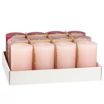 Prodotto Set di candele a colonna, 3 colori, toni rosa bacca, marmorizzate, candele decorative 60x100mm, 12 pezzi