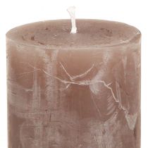 Prodotto Set di 12 candele decorative a colonna nei colori marrone, sabbia e albicocca, 60x100 mm, colore pieno, marmorizzate, lunga durata di combustione