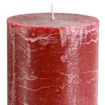 Prodotto Candele a colonna rosso scuro effetto marmo, 85x200 mm, set da 2 – lunga durata di combustione per romanticismo e festività