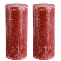 Prodotto Candele a colonna rosso scuro effetto marmo, 85x200 mm, set da 2 – lunga durata di combustione per romanticismo e festività