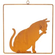 Prodotto Ornamento decorativo a forma di gatto in metallo arrugginito, decorazione effetto ruggine da appendere, 24,5 cm