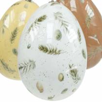 Uova di Pasqua da appendere con motivo uova e piume bianche, marroni, gialle assortite 3pz