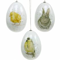 Uova pasquali da appendere con motivi animali pulcino, uccellino, coniglio bianco assortito 3pz