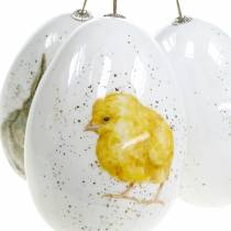 Uova pasquali da appendere con motivi animali pulcino, uccellino, coniglio bianco assortito 3pz