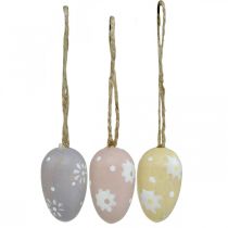 Prodotto Mini uova di Pasqua, uova di legno con fiori, decorazione pasquale viola, rosa, giallo H3.5cm 6pz