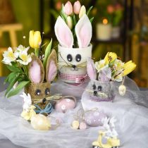 Mini uova di Pasqua, uova di legno con fiori, decorazione pasquale viola, rosa, giallo H3.5cm 6pz