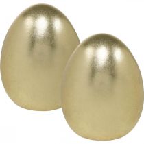 Uovo decorativo dorato, decoro per Pasqua, uovo in ceramica H13cm Ø10.5cm 2pz