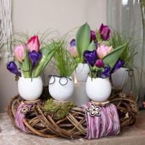 Vaso decorativo uovo con bicchieri decoro pasquale bianco Ø7,5cm H9cm 6 pezzi