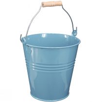 Prodotto Secchiello portavaso in metallo blu con manico in legno 26x22,5x23 cm