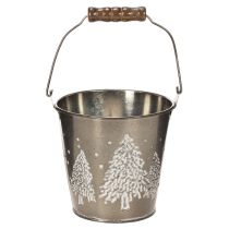 Prodotto Secchiello decorativo con abeti e manico in legno, 13 cm