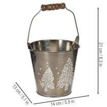 Prodotto Secchiello decorativo con abeti e manico in legno, 13 cm