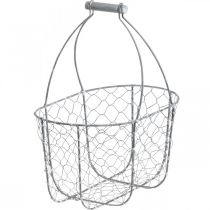 Prodotto Cestino in filo metallico con manico, cestini nostalgici, cestino in metallo shabby chic, aspetto antico argento, bianco L35/30/25cm H46,5/35/25cm set da 3