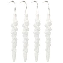 Prodotto Decorazione a forma di ghiacciolo, decorazione per albero di Natale innevato, 14 cm, 4 pezzi